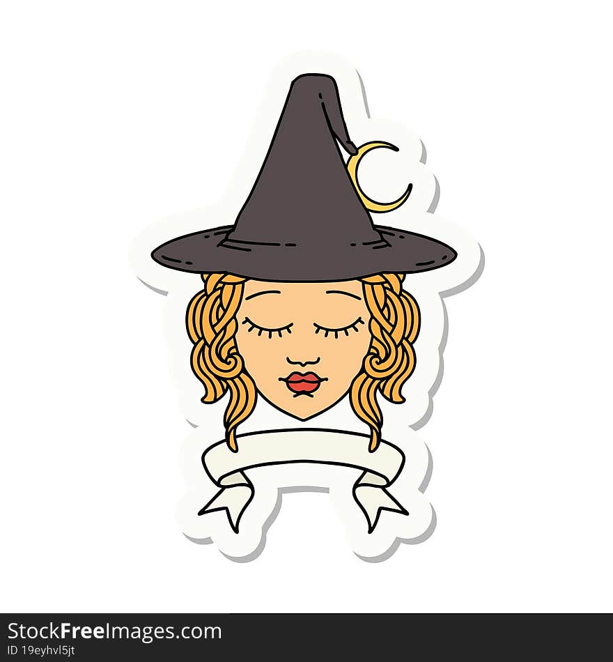 Human Witch Character With Banner Sticker