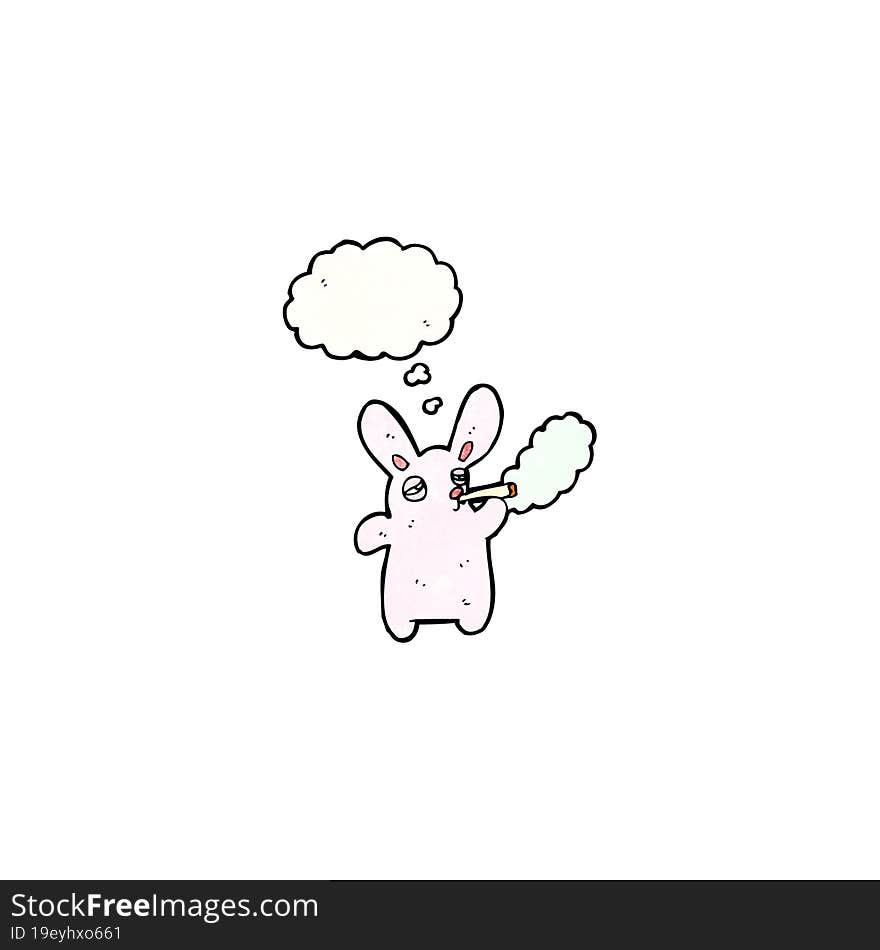 Cartoon Pink Rabbit Smoking Cigarette