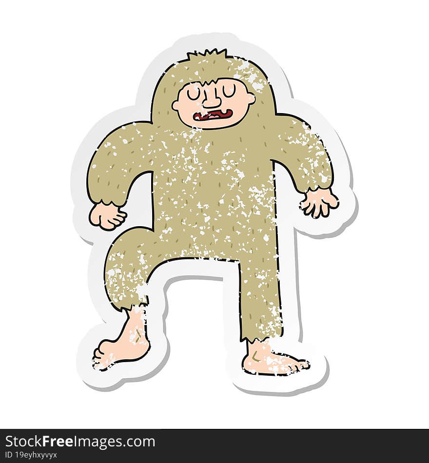 distressed sticker of a cartoon bigfoot