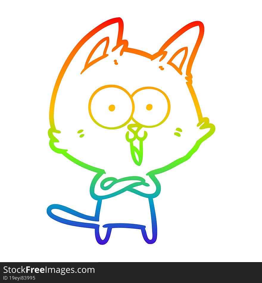 Rainbow Gradient Line Drawing Funny Cartoon Cat