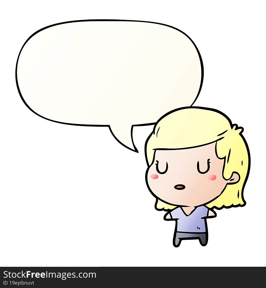 cartoon woman and speech bubble in smooth gradient style