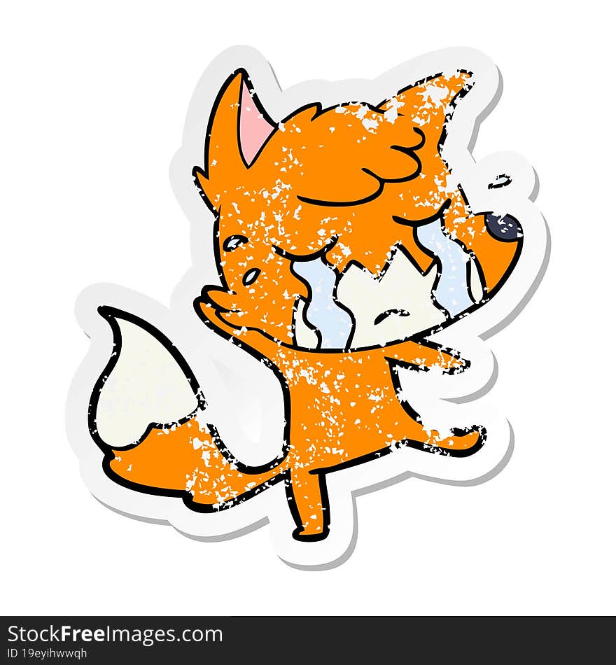 distressed sticker of a crying fox cartoon