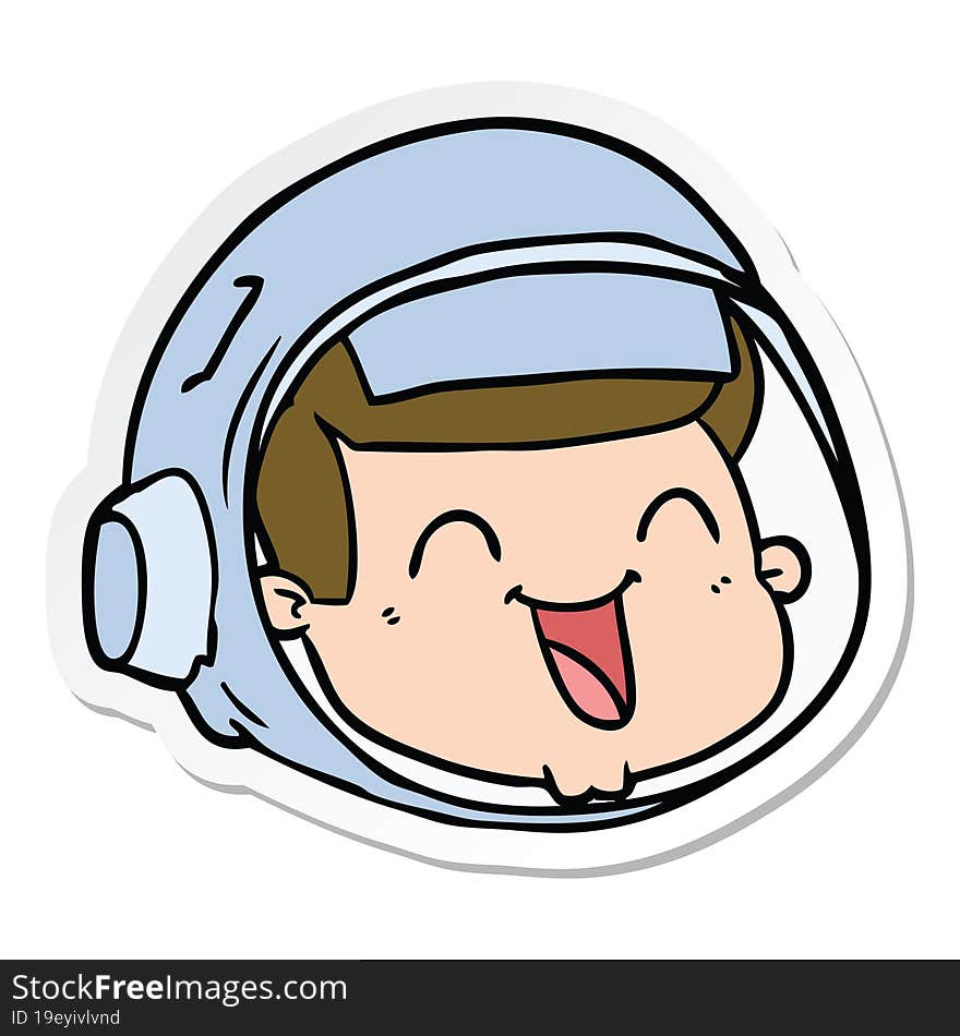 sticker of a cartoon happy astronaut face