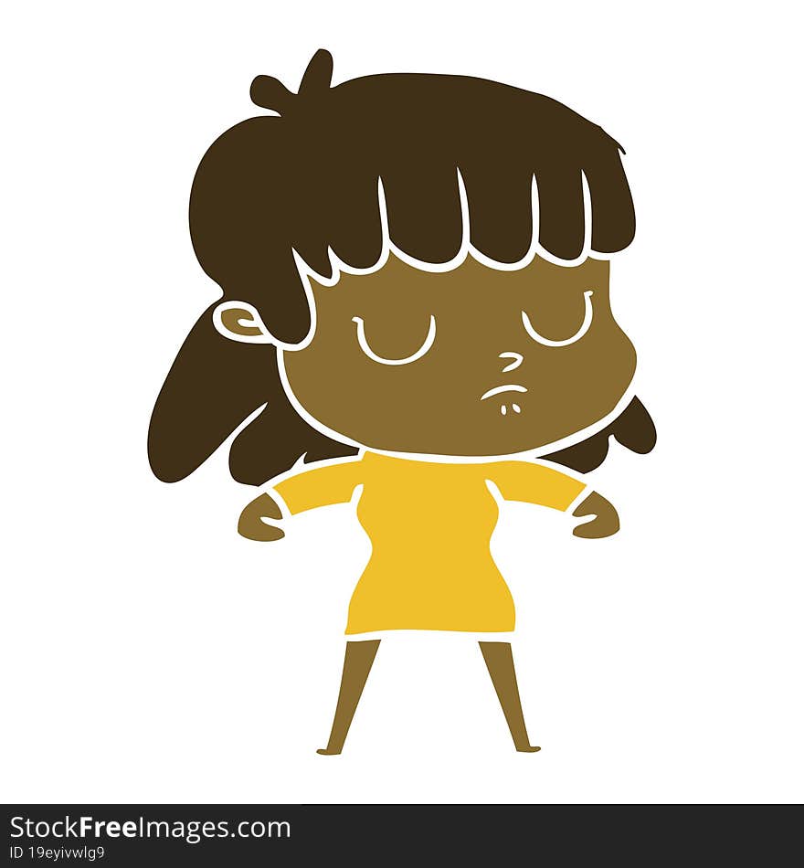 flat color style cartoon indifferent woman