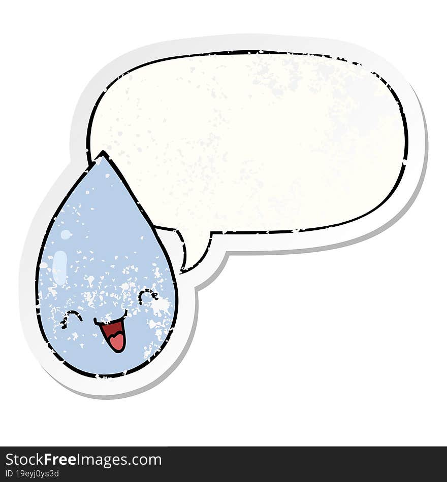 cartoon raindrop and speech bubble distressed sticker