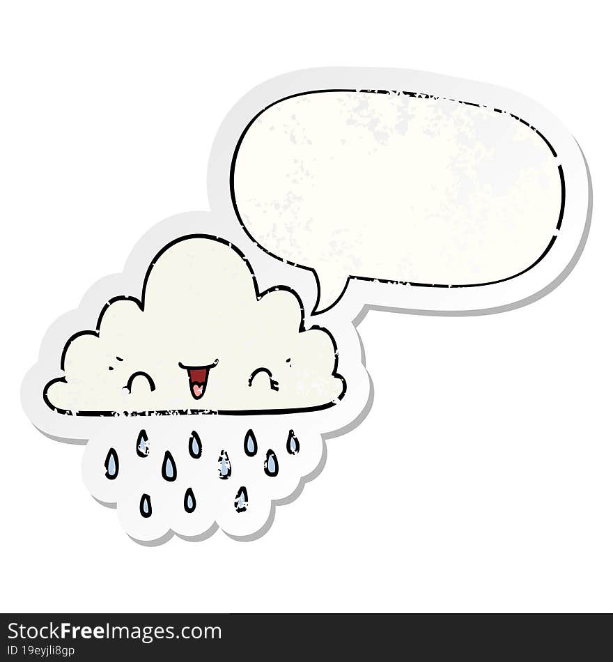 cartoon storm cloud and speech bubble distressed sticker