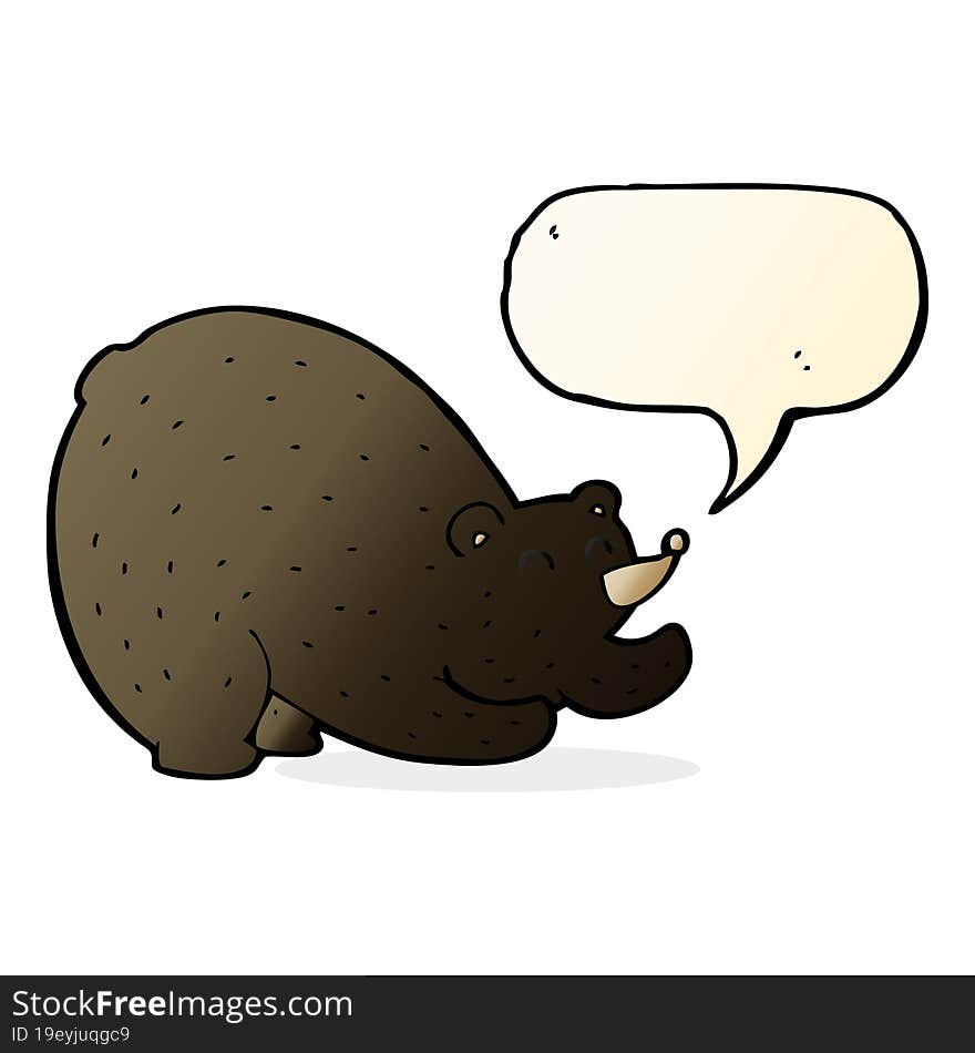 cartoon stretching black bear with speech bubble