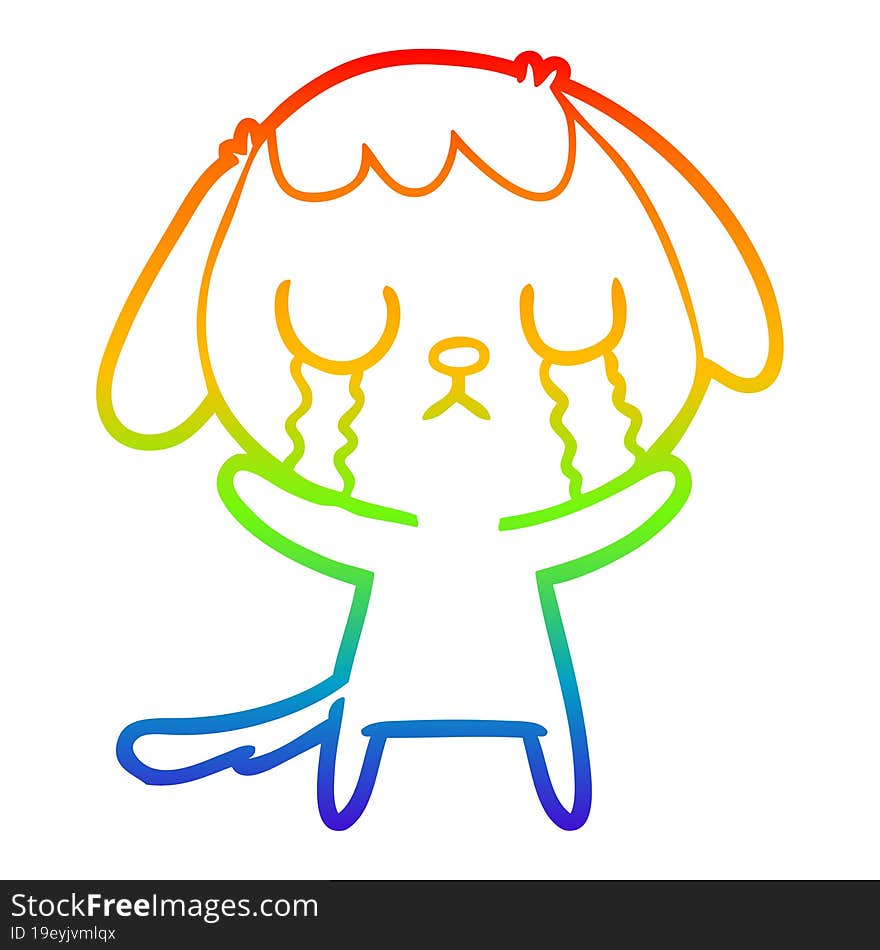 rainbow gradient line drawing cute cartoon dog crying