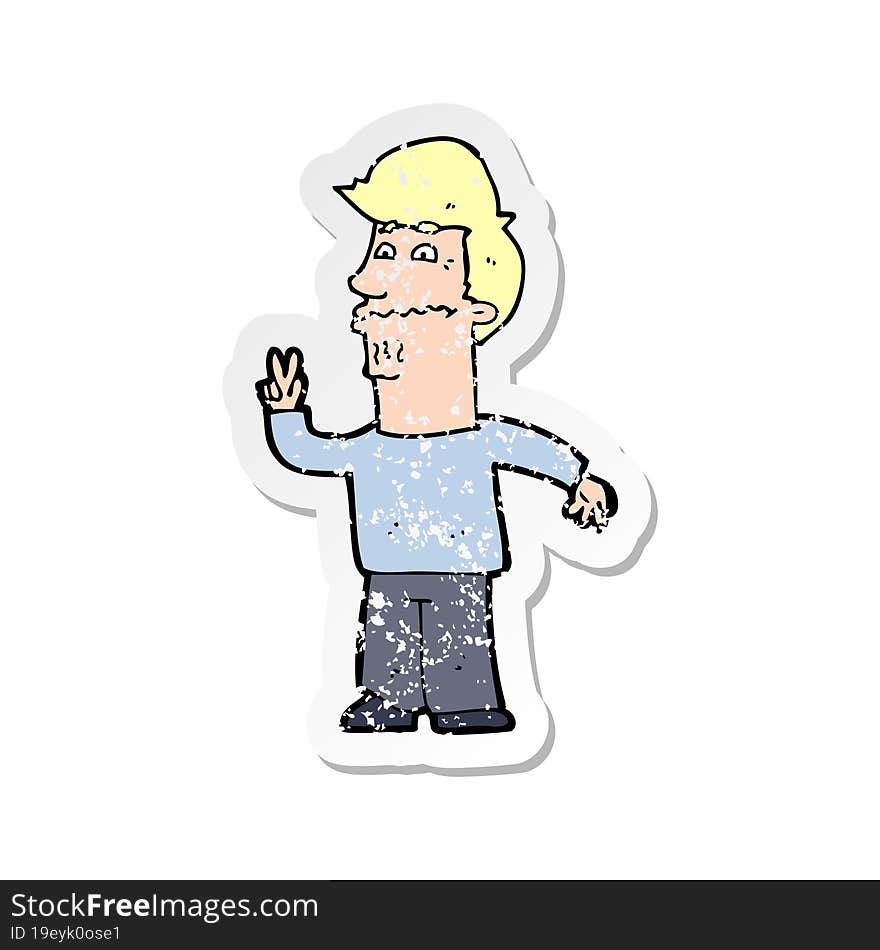 Retro Distressed Sticker Of A Cartoon Man Giving Peace Sign