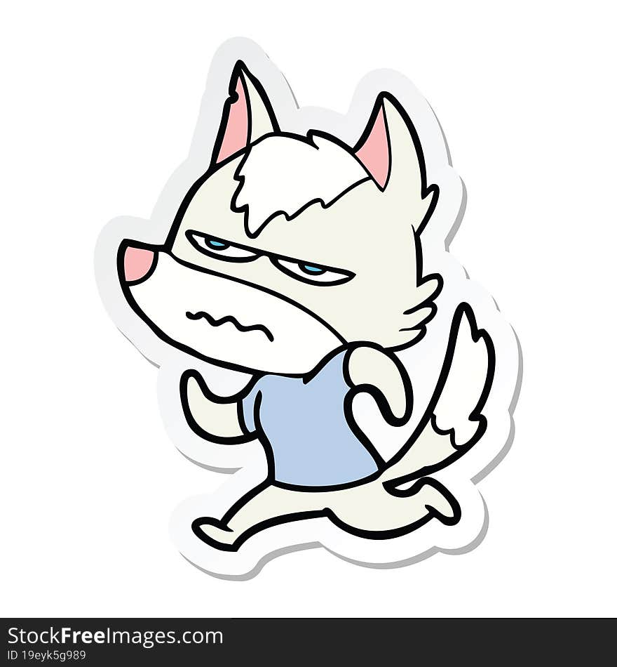 sticker of a cartoon annoyed wolf