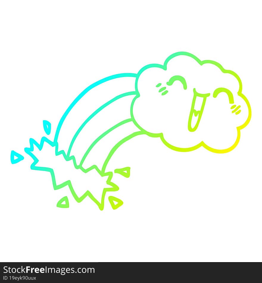 cold gradient line drawing cartoon rainbow rain cloud