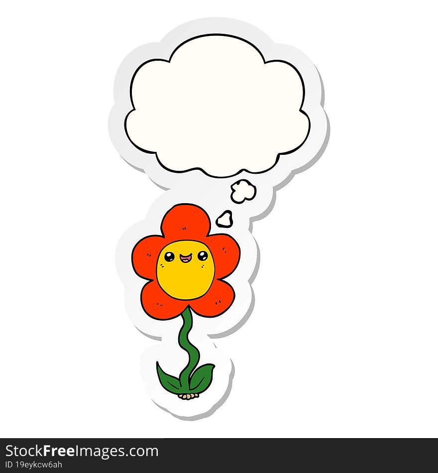 Cartoon Flower And Thought Bubble As A Printed Sticker