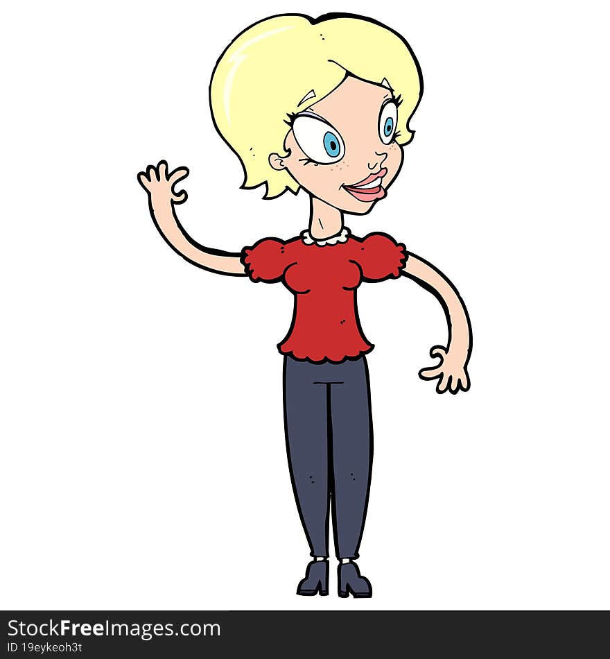 cartoon woman waving