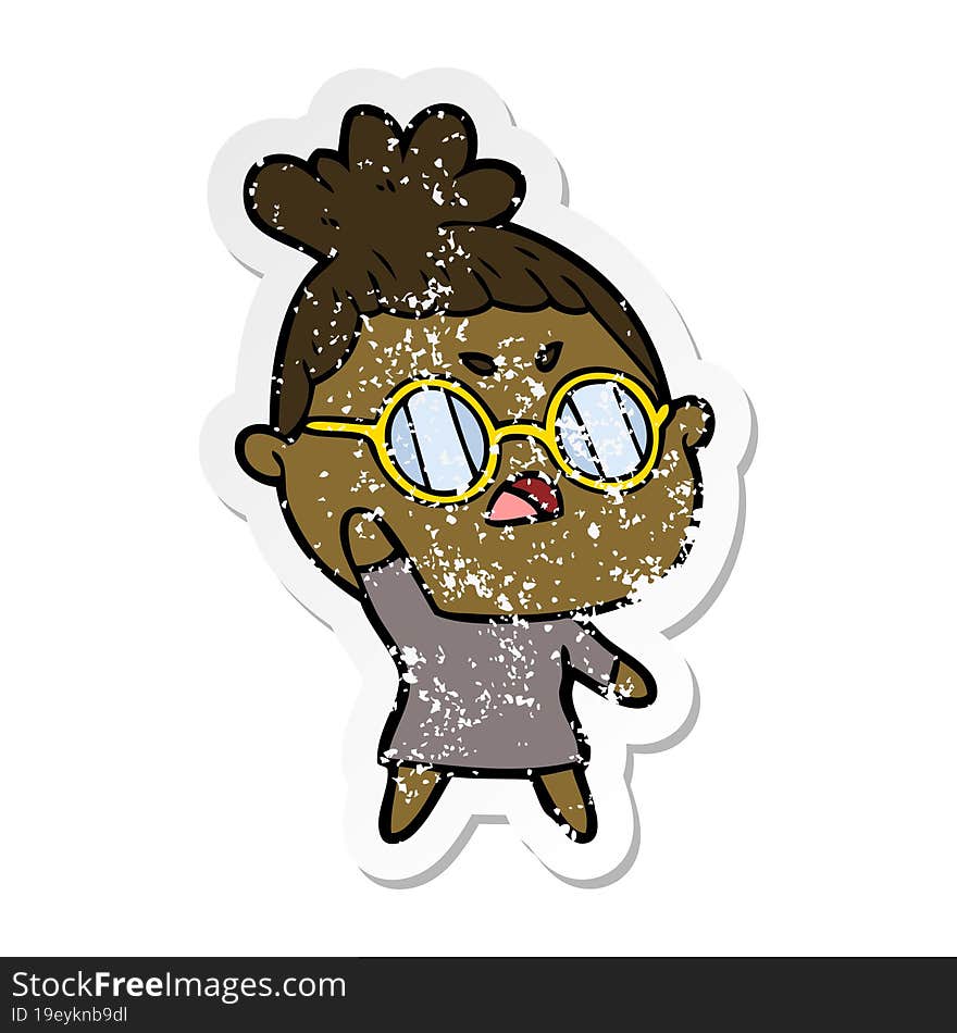 distressed sticker of a cartoon annoyed woman