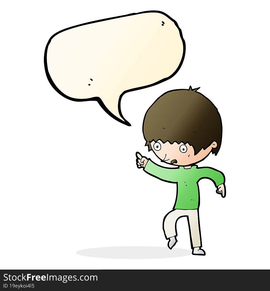 Cartoon Worried Boy Pointing With Speech Bubble