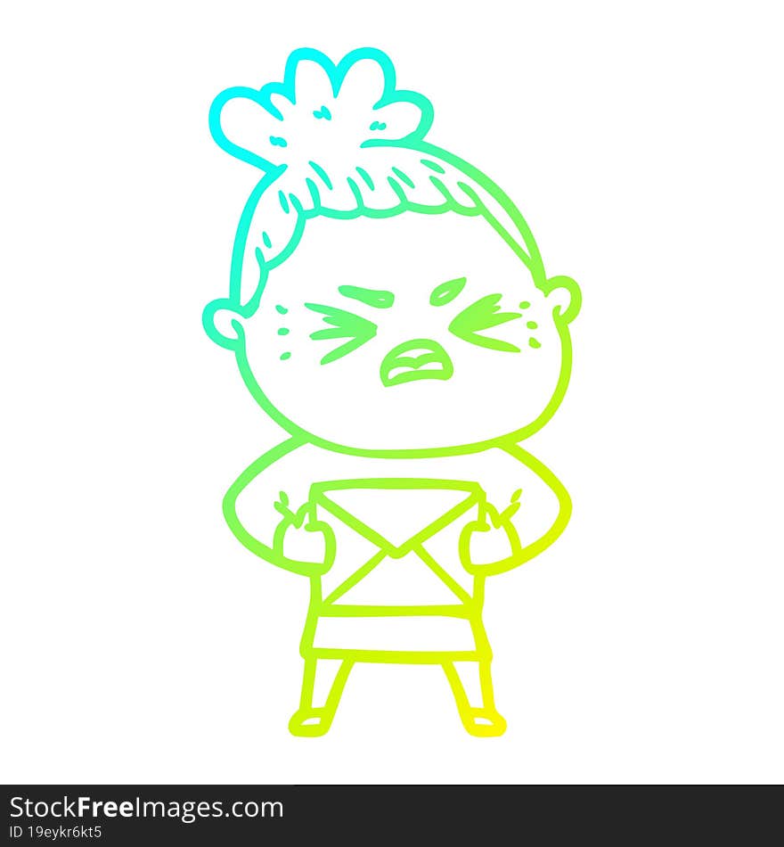 cold gradient line drawing of a cartoon angry woman