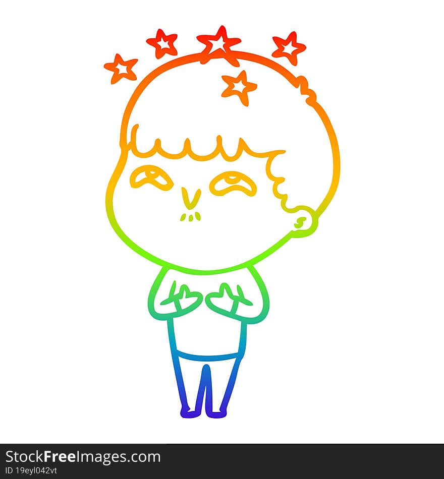 Rainbow Gradient Line Drawing Cartoon Amazed Boy