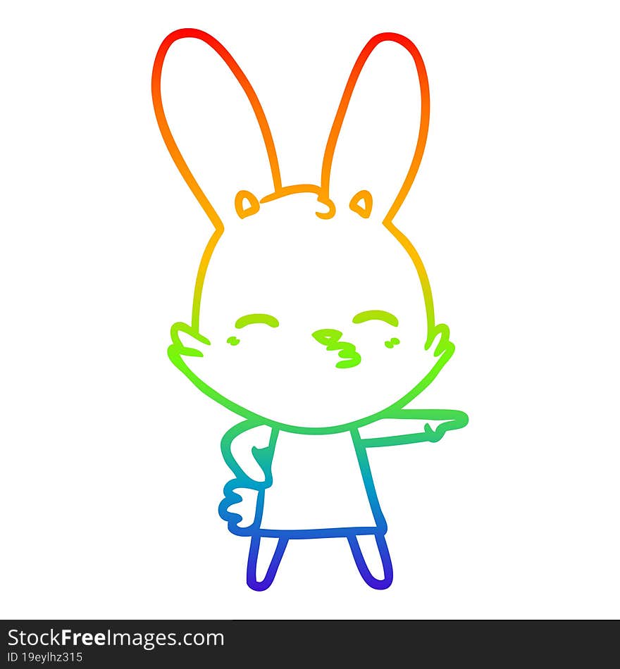 rainbow gradient line drawing curious bunny cartoon