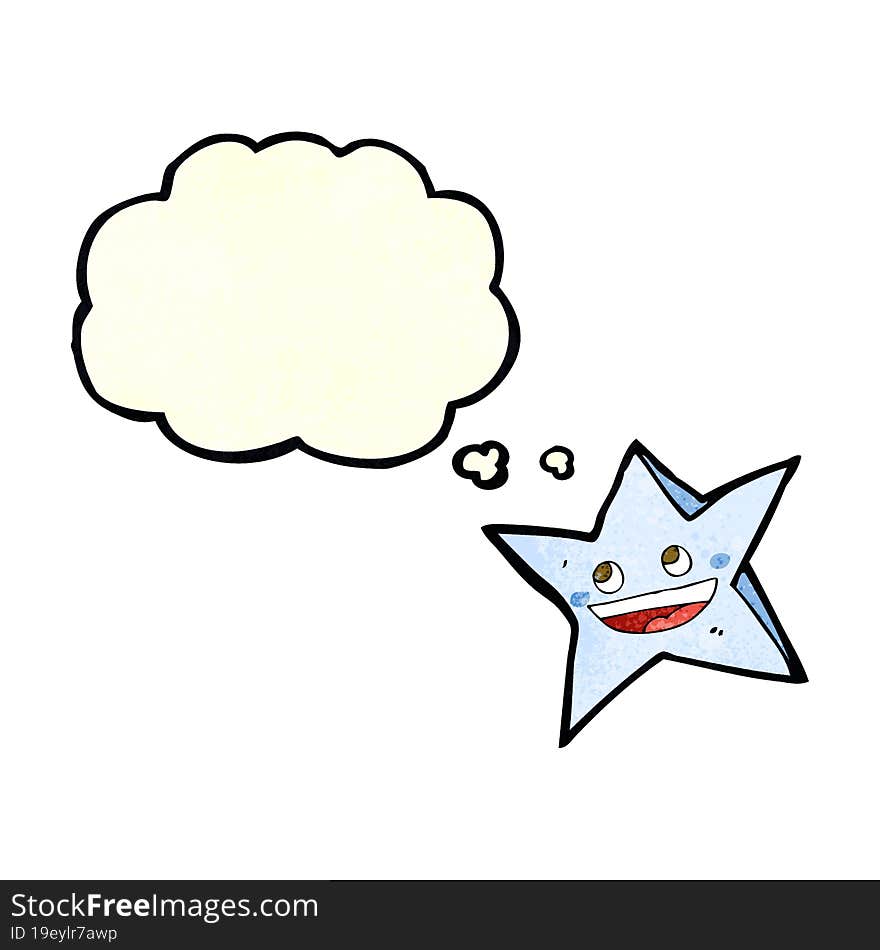 cartoon happy star character with thought bubble