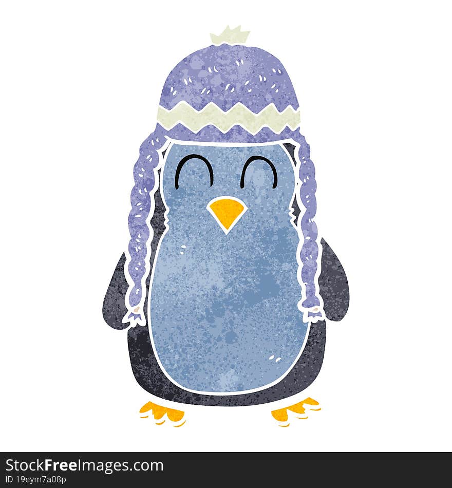 retro cartoon penguin wearing hat