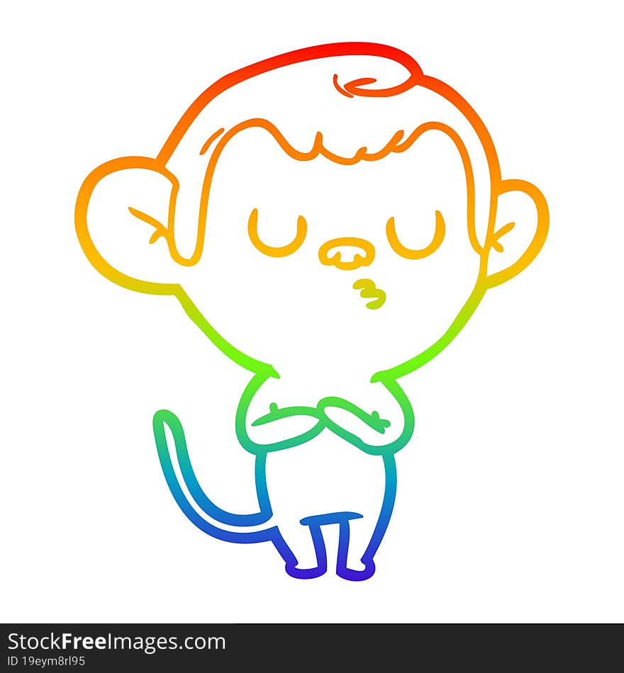 rainbow gradient line drawing of a cartoon monkey