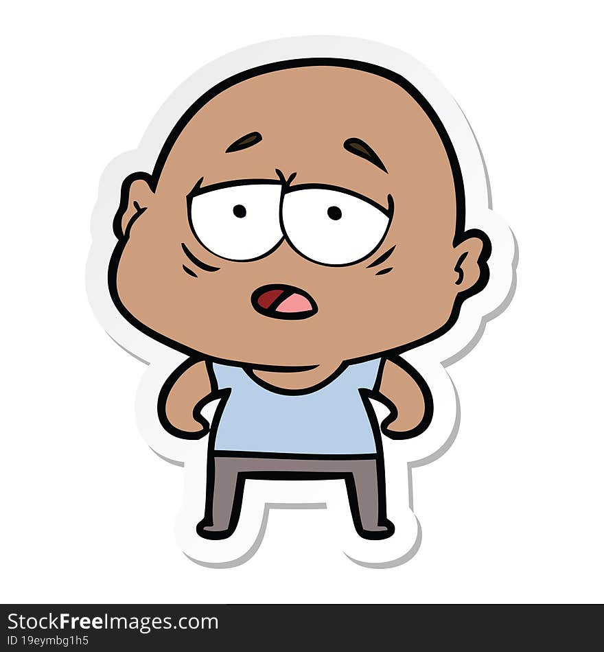 sticker of a cartoon tired bald man