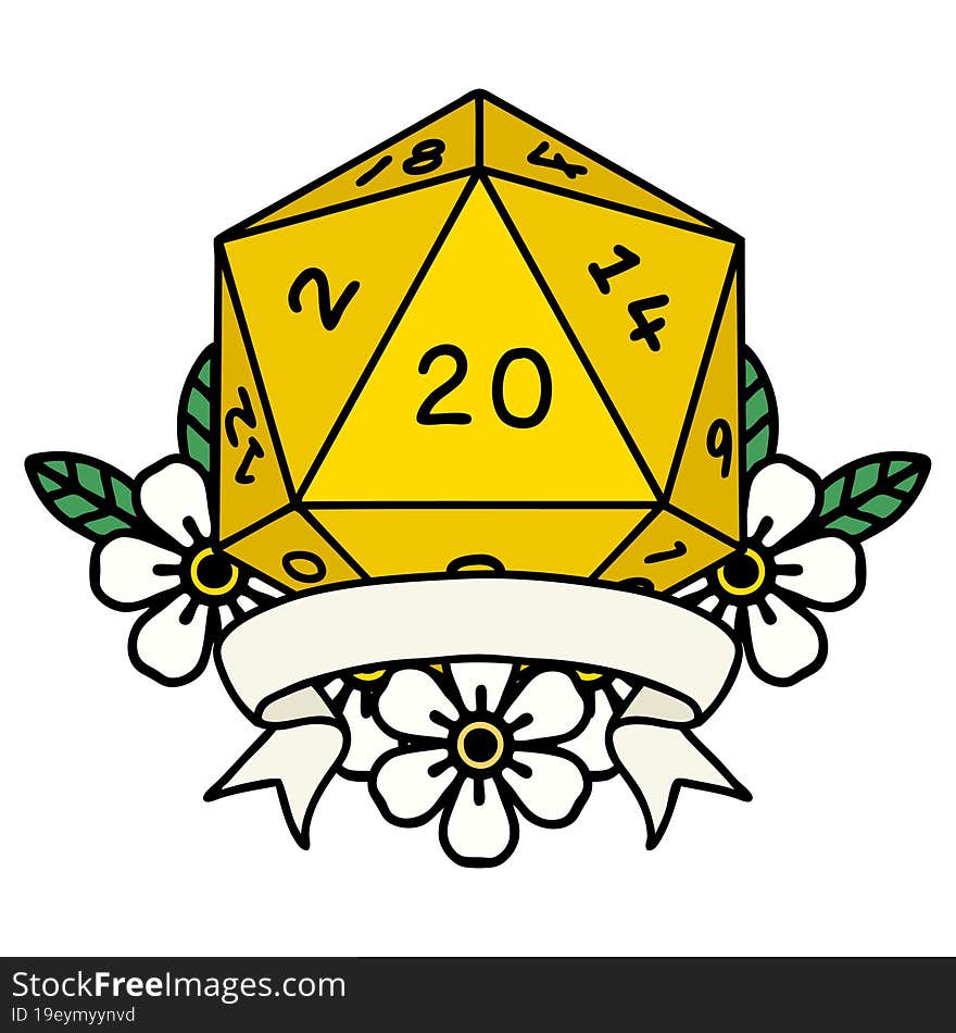 Natural 20 Critical Hit D20 Dice Roll Illustration