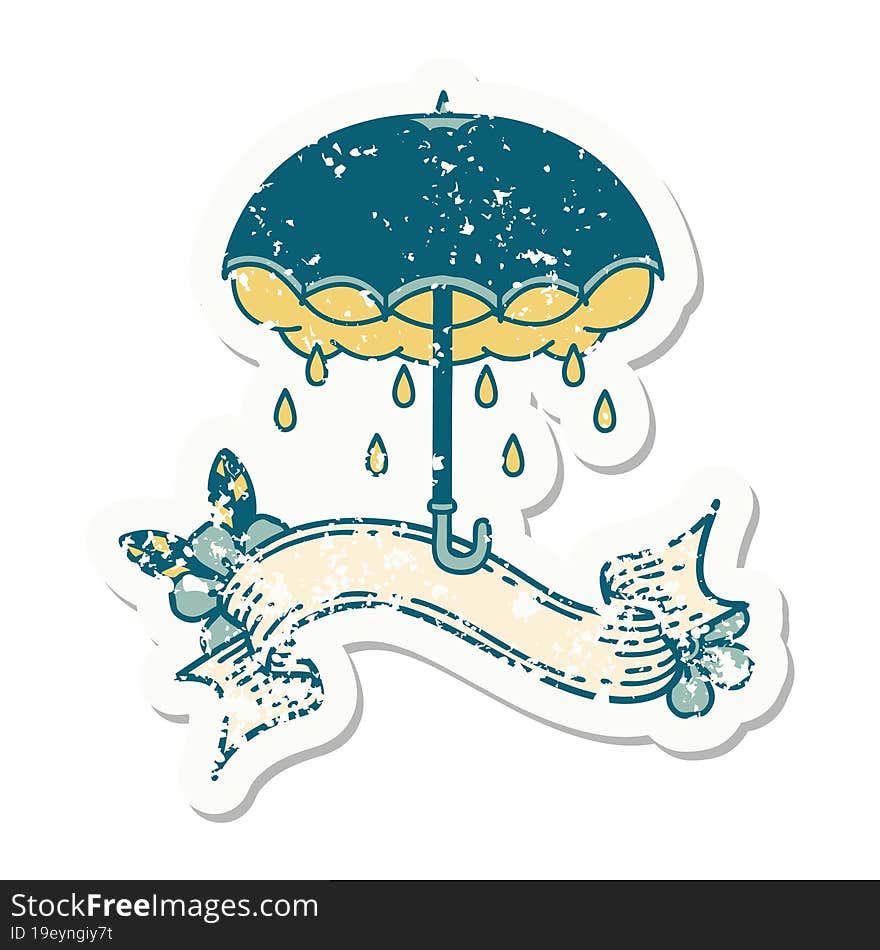 Grunge Sticker With Banner Of An Umbrella And Storm Cloud