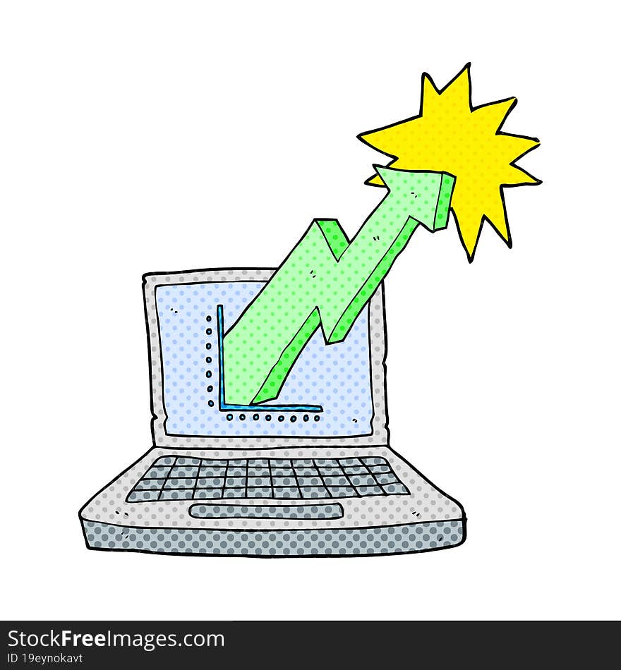 freehand drawn cartoon laptop computer with business graph