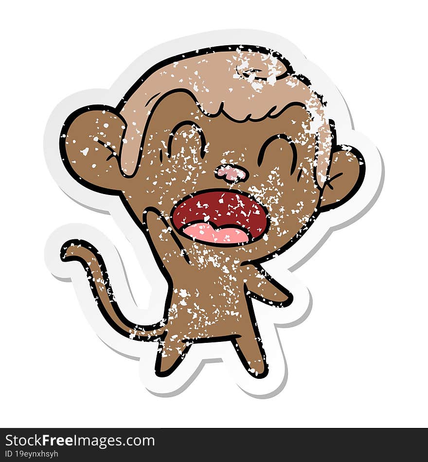 distressed sticker of a shouting cartoon monkey