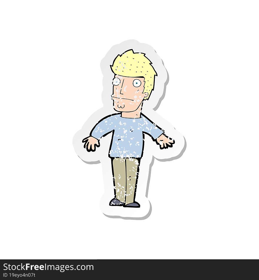 retro distressed sticker of a cartoon worried man