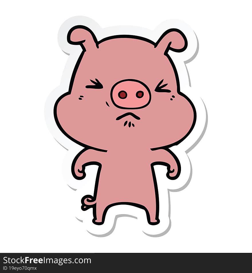 Sticker Of A Cartoon Angry Pig