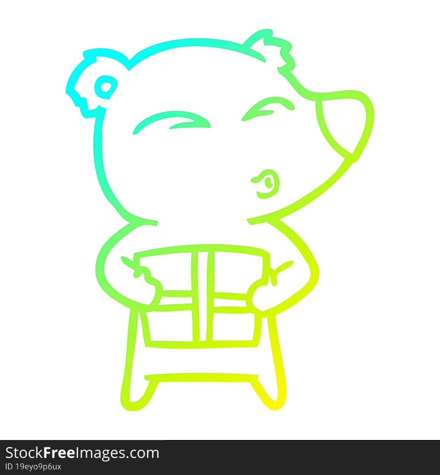 Cold Gradient Line Drawing Cartoon Christmas Polar Bear