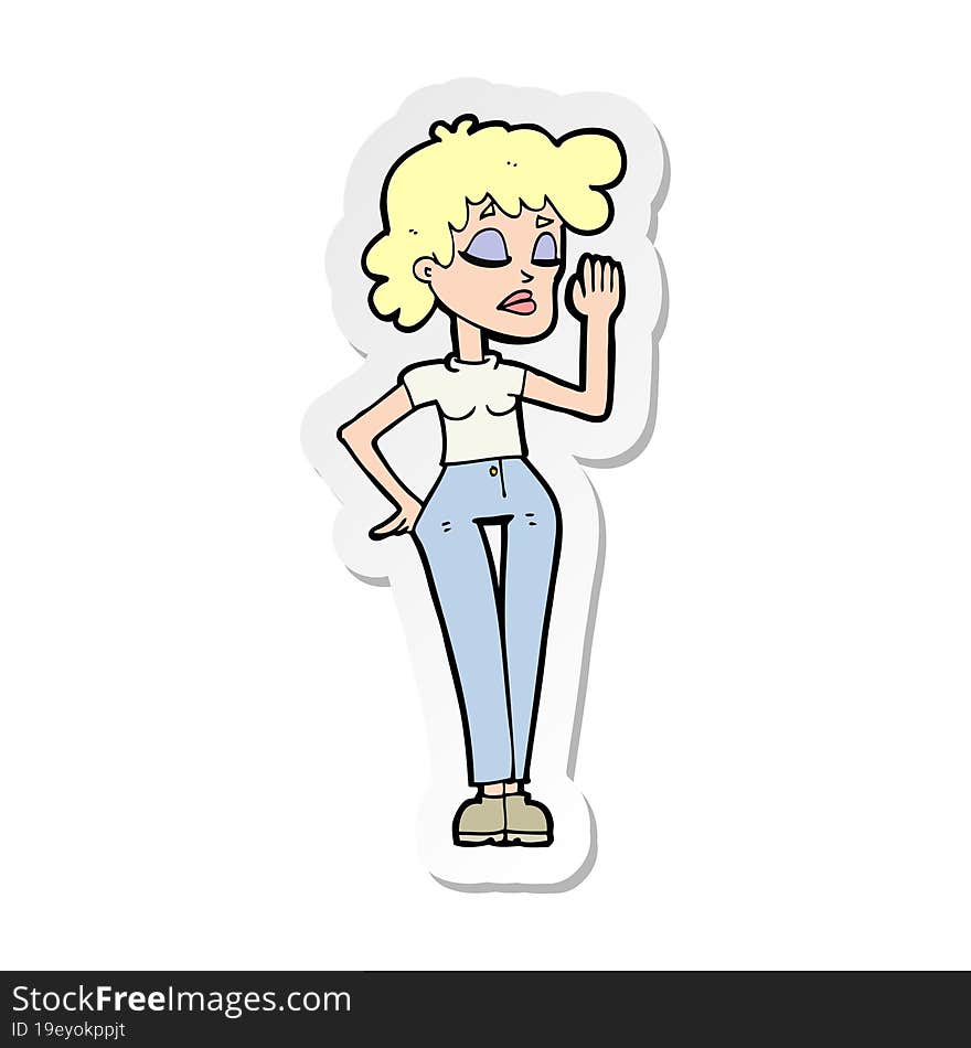 sticker of a cartoon woman ignoring