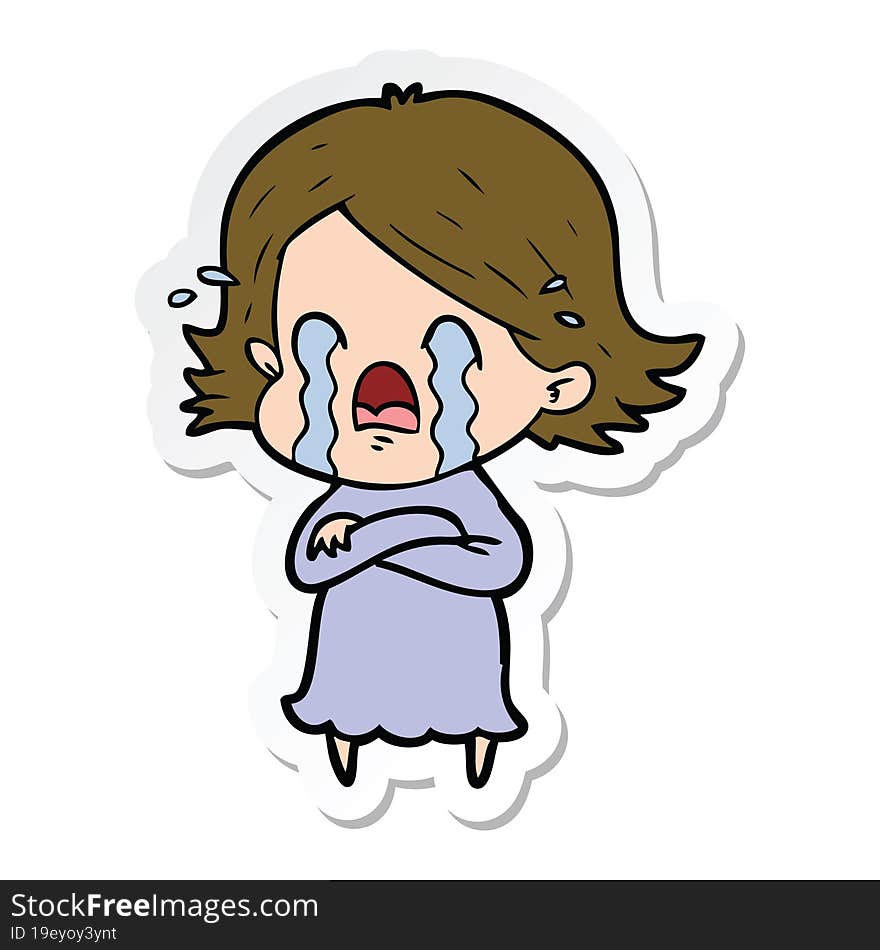 Sticker Of A Cartoon Woman Crying