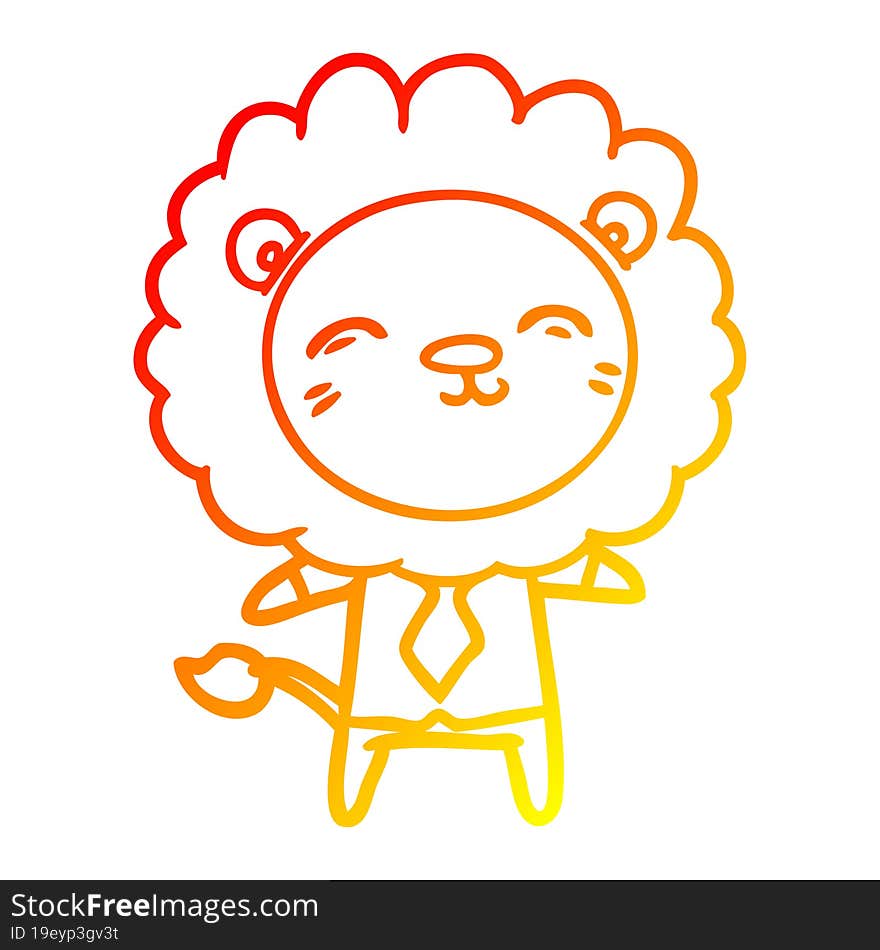 warm gradient line drawing cartoon lion in business clothes