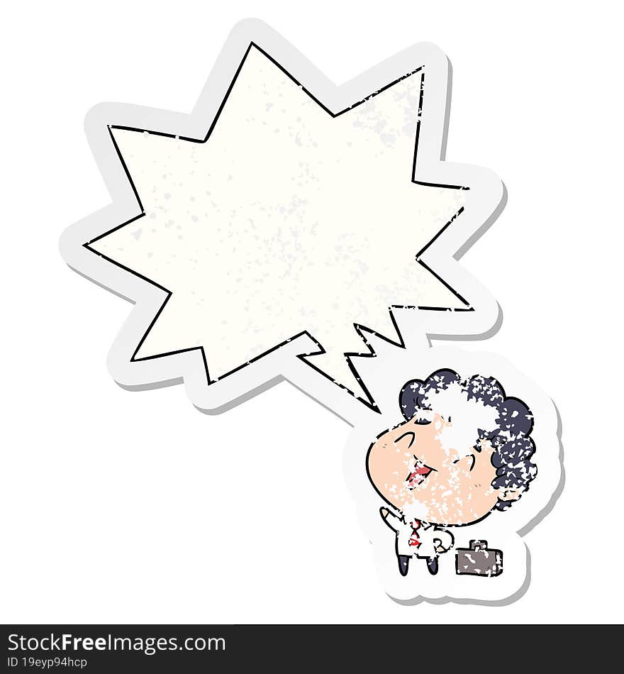 Cute Cartoon Businessman And Speech Bubble Distressed Sticker