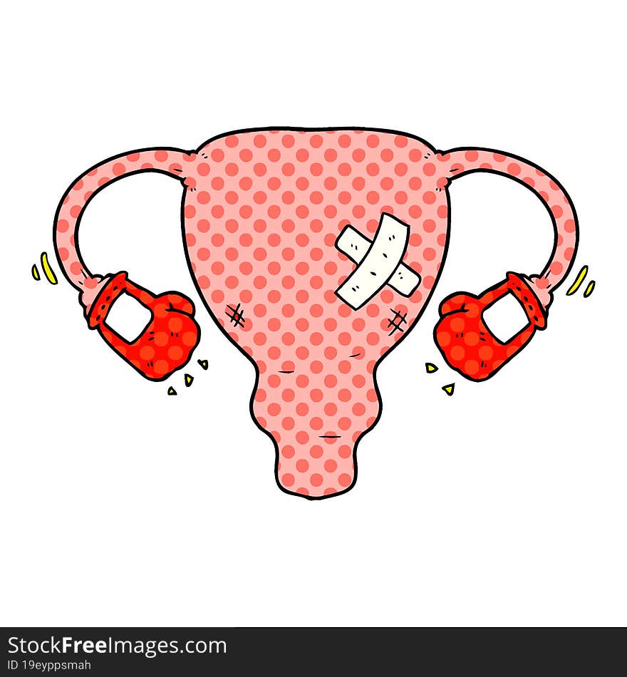 cartoon beat up uterus with boxing gloves. cartoon beat up uterus with boxing gloves