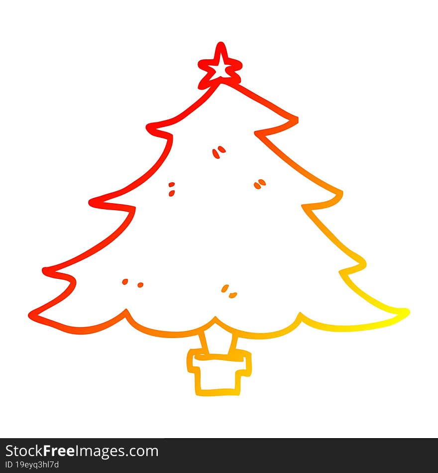 warm gradient line drawing cartoon christmas tree