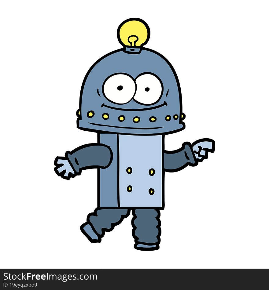 happy carton robot with light bulb. happy carton robot with light bulb