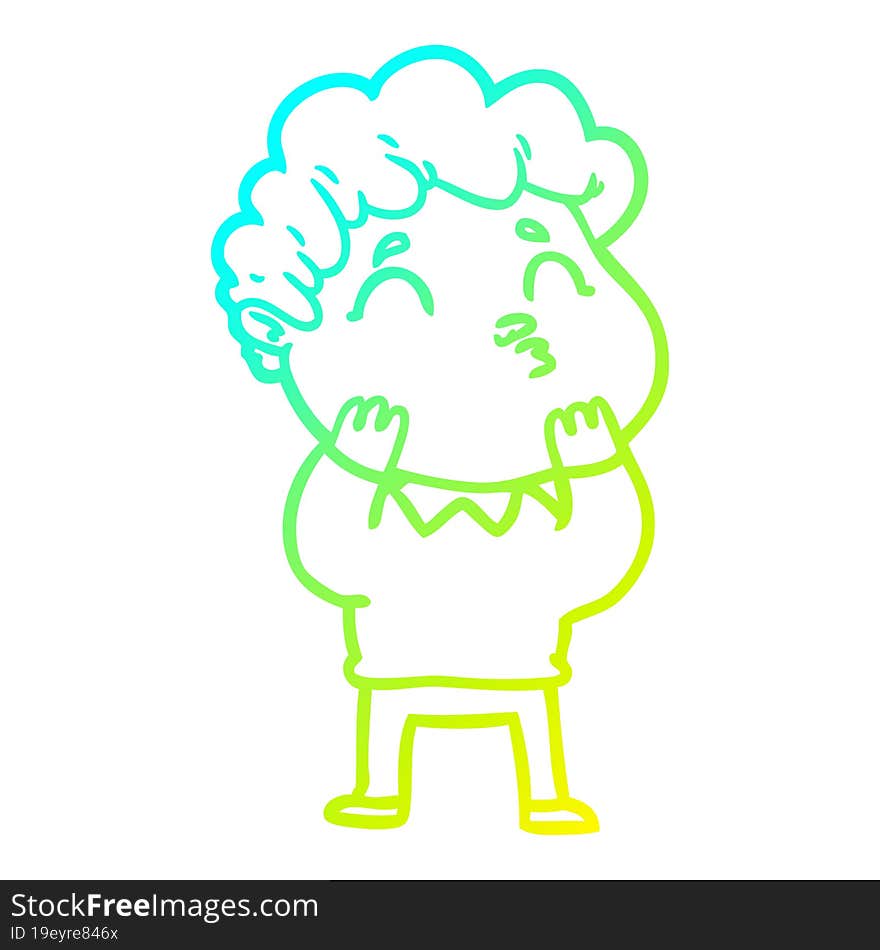 cold gradient line drawing cartoon man pouting