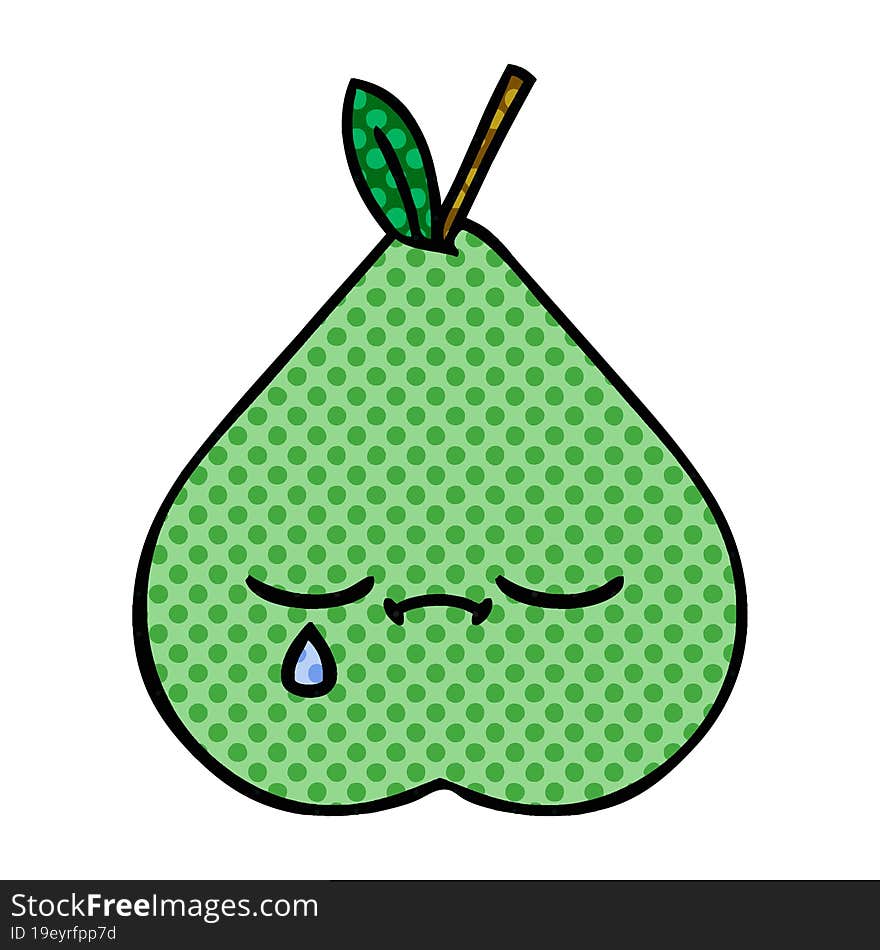 comic book style cartoon of a green pear