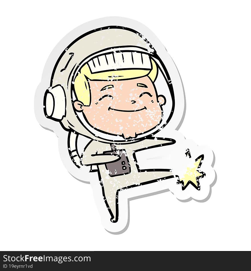 Distressed Sticker Of A Happy Cartoon Astronaut