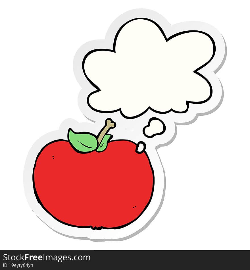 cartoon apple and thought bubble as a printed sticker