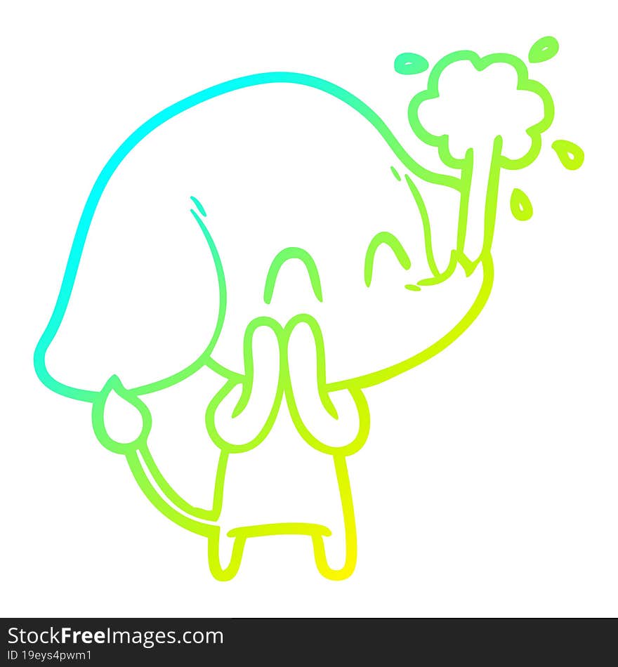 Cold Gradient Line Drawing Cute Cartoon Elephant Spouting Water