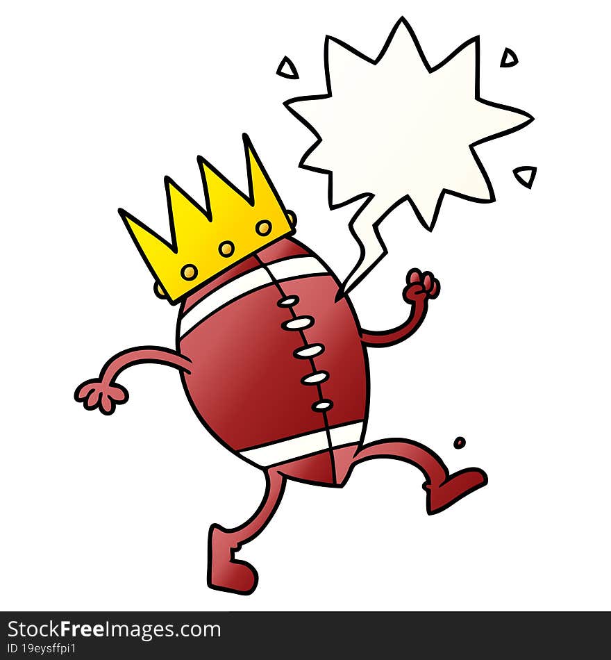 football with crown cartoon with speech bubble in smooth gradient style. football with crown cartoon with speech bubble in smooth gradient style