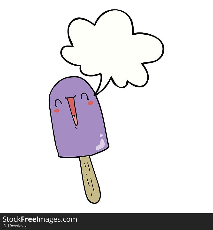 Cartoon Happy Ice Lolly And Speech Bubble