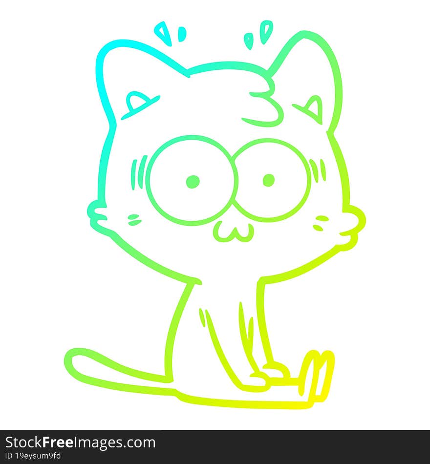 cold gradient line drawing of a cartoon surprised cat