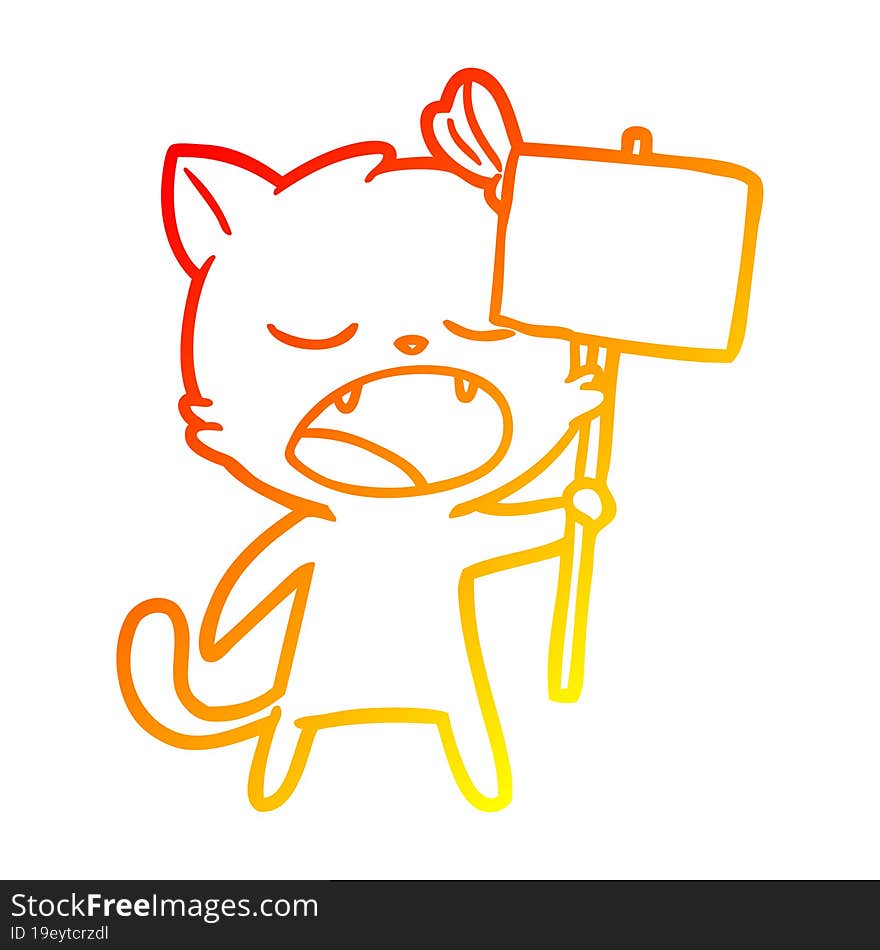 warm gradient line drawing cartoon yawning cat