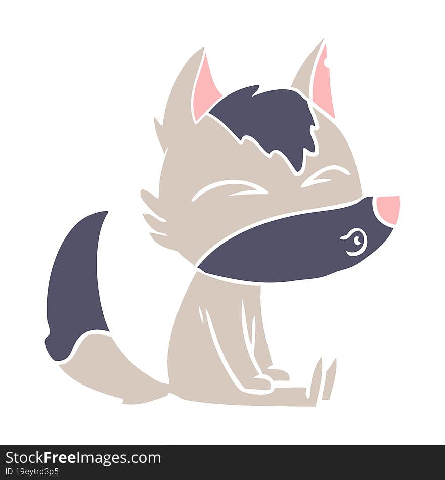 flat color style cartoon wolf whistling